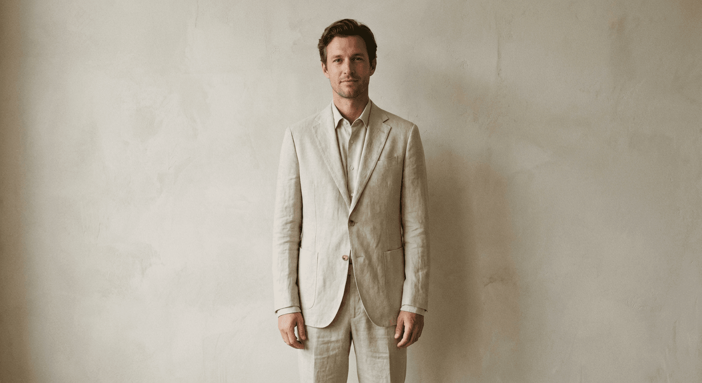 Linen suit against a plaster wall